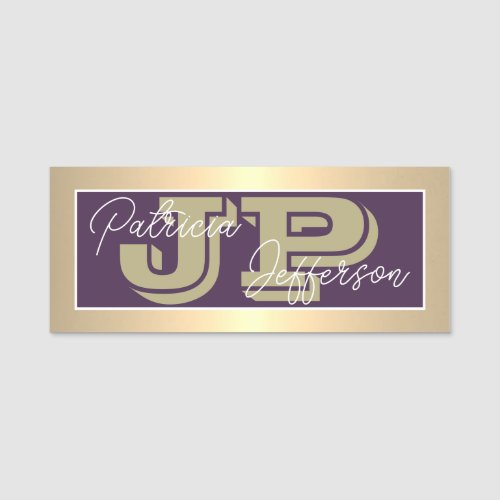 Elegant Purple And Luxury Gold Modern Monogrammed Name Tag