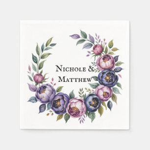 Elegant Purple and Magenta Peony Bouquet Wedding Napkins