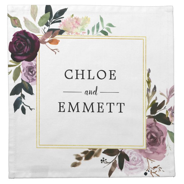 Elegant Purple and Mauve Pink Rose Floral Cloth Napkin (Front)