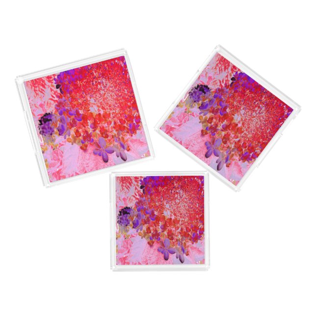 Elegant Purple and Orange Limelight Hydrangea Acrylic Tray (Set)