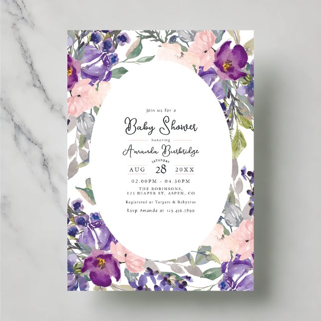 Elegant Purple and Pink Floral Baby Shower Invitation (Elegant Purple and Pink Floral Baby Shower Invitation)