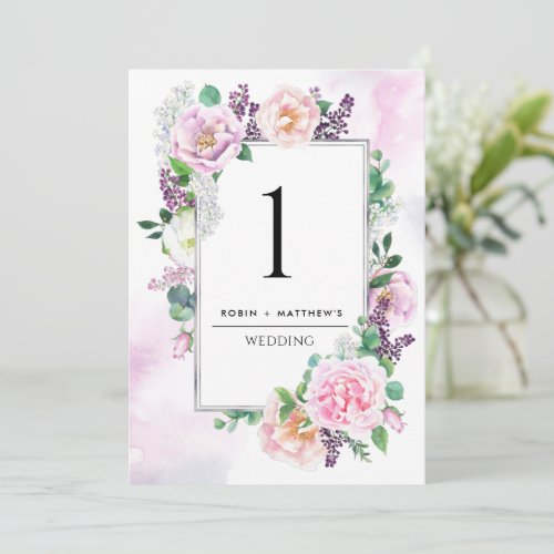 Elegant Purple and Pink Joyful Floral Table Number