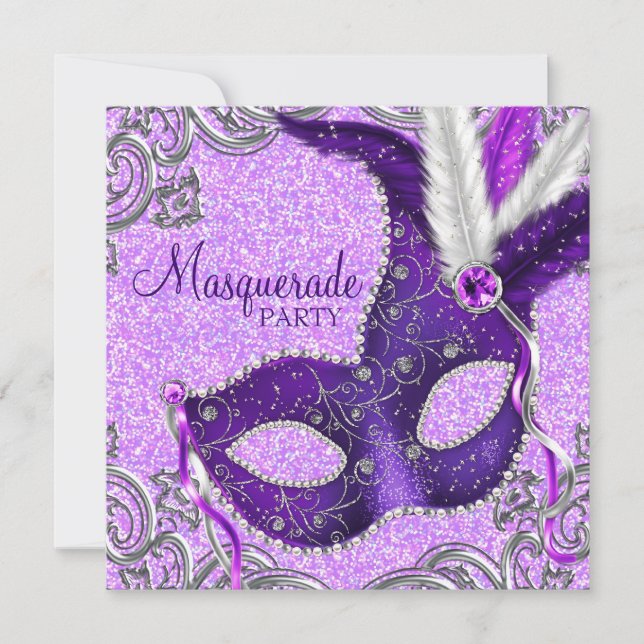 Elegant Purple and Pink Masquerade Party Invitation (Front)