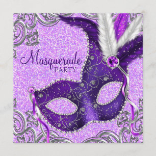 Elegant Purple and Pink Masquerade Party Invitation