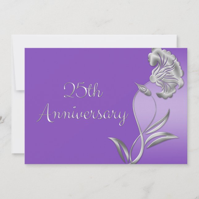 Elegant Purple and Silver 25th Anniversary Invites (Front)