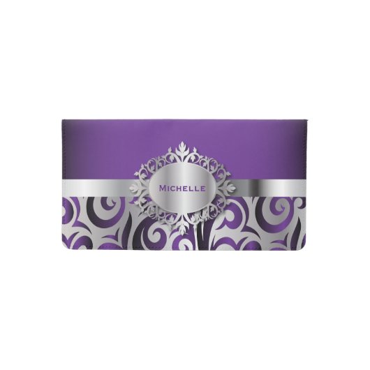 Elegant Purple and Silver Floral Checkbook Cover (Front)