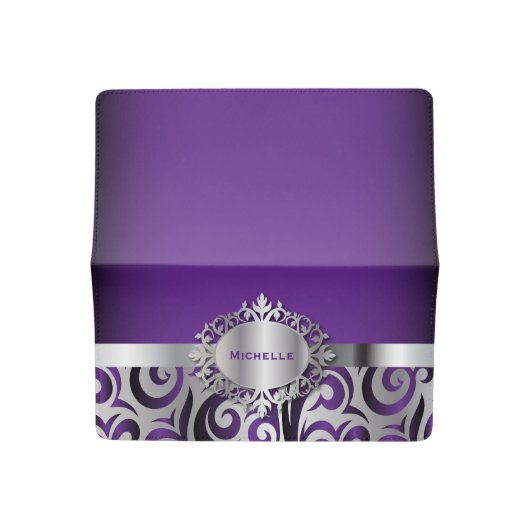 Elegant Purple and Silver Floral Checkbook Cover (Open)