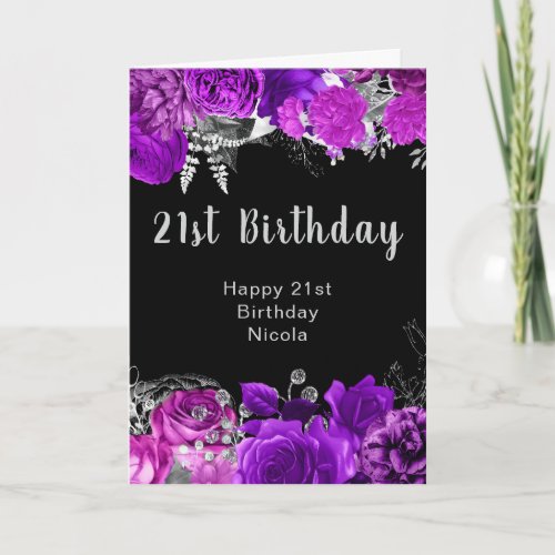 Elegant Purple and Silver Flowers Birthday 