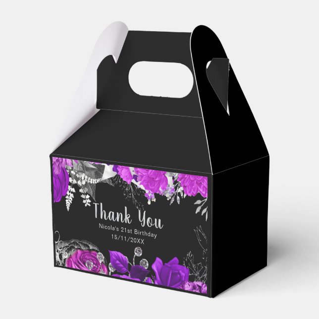 Elegant Purple and Silver Flowers Birthday  Favor Boxes (Front Side)