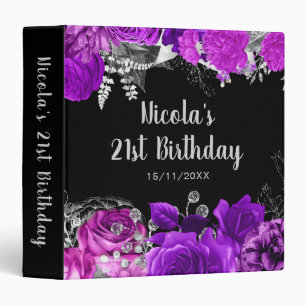 Elegant Purple and Silver Flowers Birthday Party 3 Ring Binder
