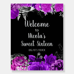 Elegant Purple and Silver Flowers Sweet Sixteen Foam Board