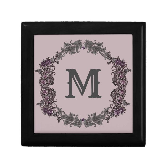 Elegant Purple and Silver Framed Monogram  Gift Box (Front)