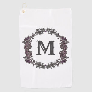 Elegant Purple and Silver Framed Monogram Golf Towel