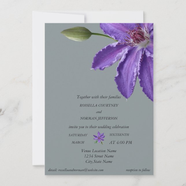 Elegant purple and silver gray invitation (Front)