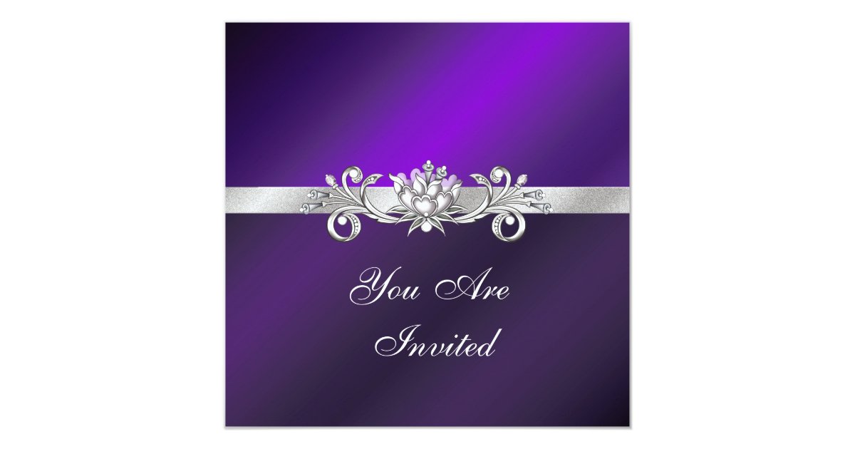 elegant purple and silver party invitations zazzle com birthday invitation postcards
