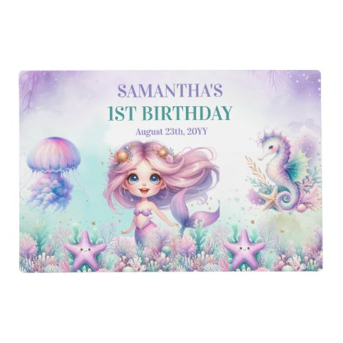 Elegant purple and teal mermaid 1st birthday girl placemat