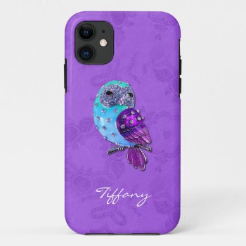 Elegant Purple And Turquoise Bejeweled Owl  Iphone 11 Case by Hannahscloset at Zazzle