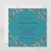Elegant Purple and Turquoise Blue Masquerade Party Invitation (Back)