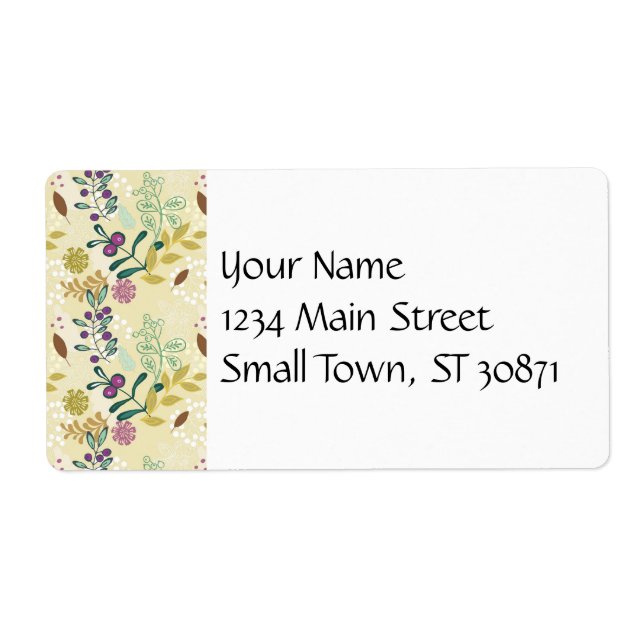 Elegant Purple and Turquoise Floral Leaf Design Label (Front)