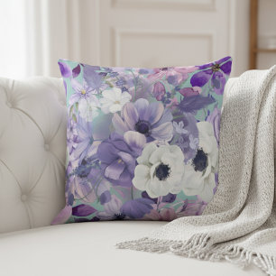 Elegant Purple And Violet Wildflowers And Sky Throw Pillow