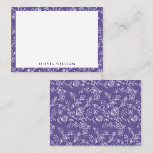 Elegant Purple And White Boho Floral Border Name Note Card
