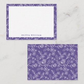 Elegant Purple And White Boho Floral Border Name Note Card