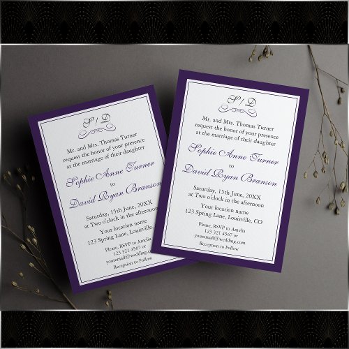 Elegant Purple and White Border Wedding Invitation