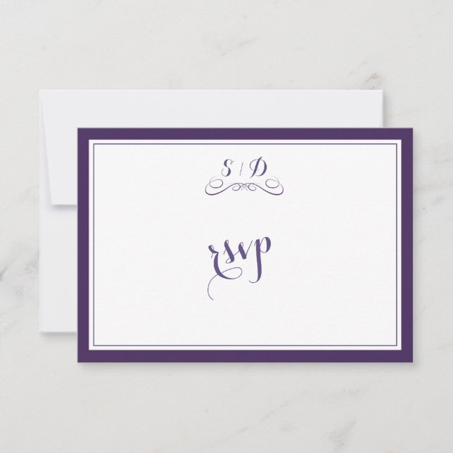 Elegant Purple and White Border Wedding RSVP Card (Front)