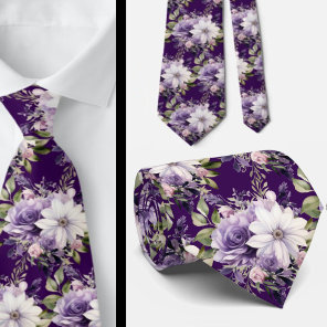 Elegant Purple and White Floral Neck Ties