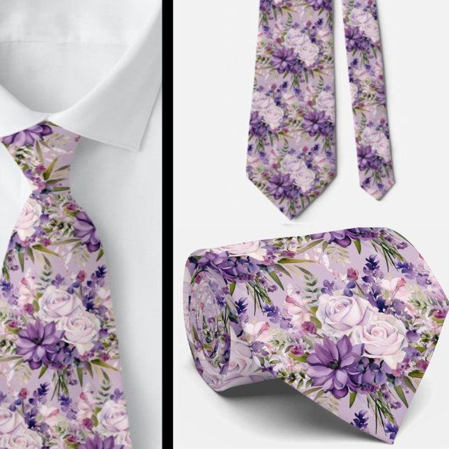 Elegant Purple and White Floral Neck Ties (Creator Uploaded)