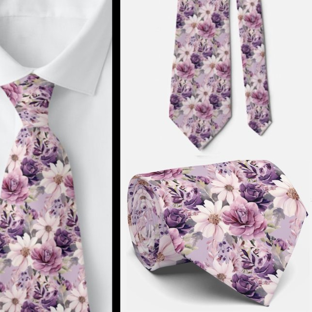 Elegant Purple and White Floral Neck Ties (Creator Uploaded)