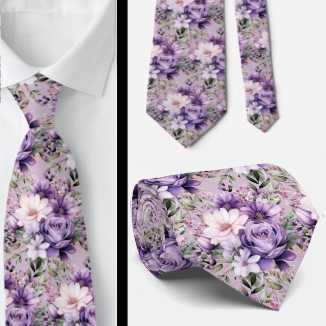 Elegant Purple and White Floral Neck Ties (Creator Uploaded)
