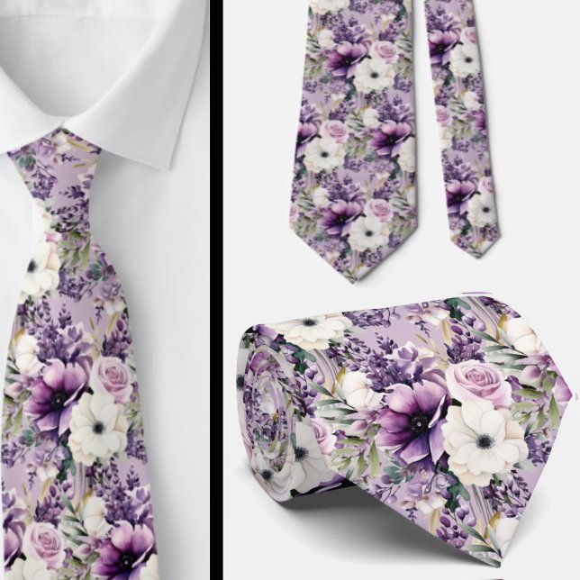 Elegant Purple and White Floral Neck Ties (Creator Uploaded)