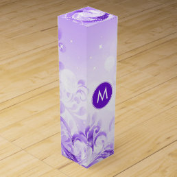 Elegant Purple And White Floral Sparkles Wine Gift Box