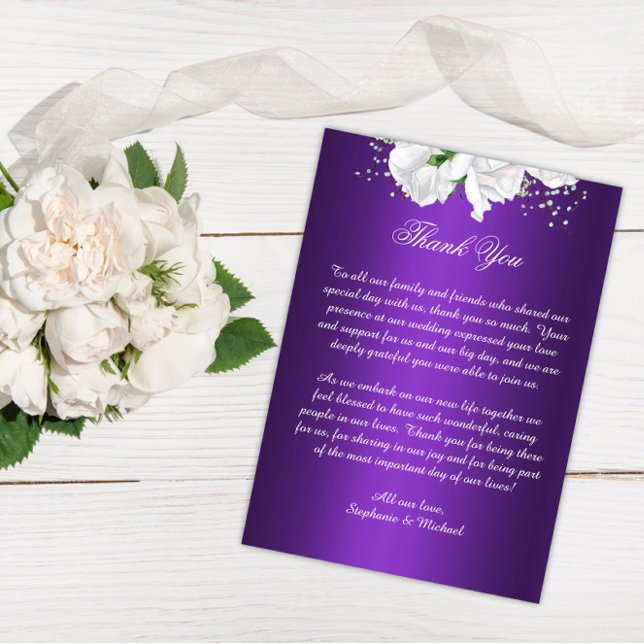 Elegant Purple and White Floral Wedding Thank You Card (Creator Uploaded)