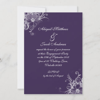 Elegant Purple And White Flowers Engagement Party Invitation
