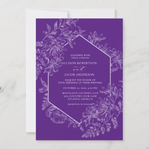Elegant Purple and White Geometric Floral Wedding Invitation