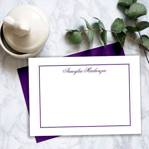 Elegant Purple and White Personalized Note Card