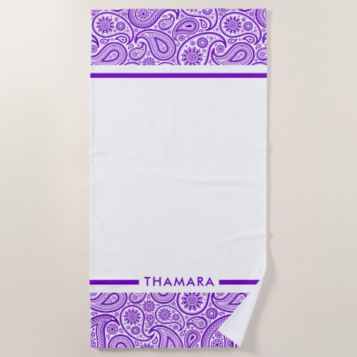 Elegant purple and white vintage paisley beach towel