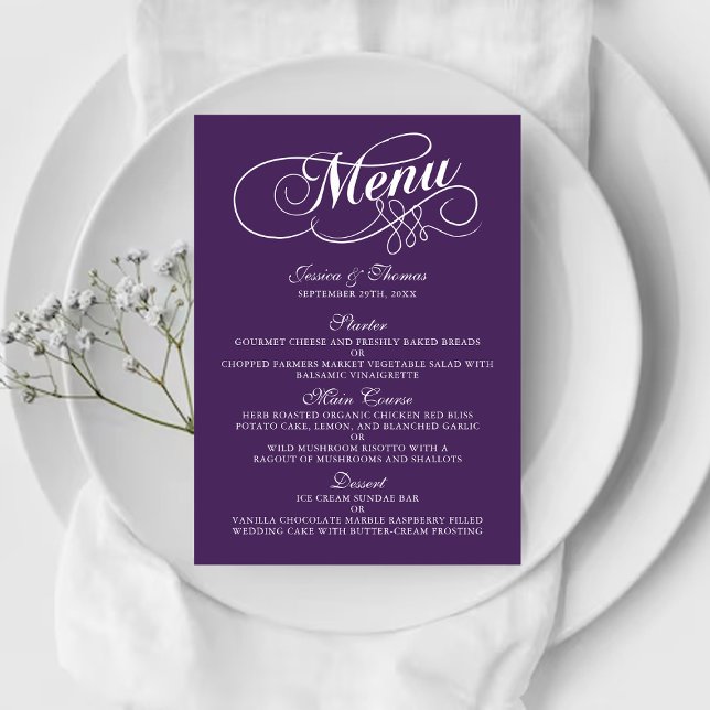Elegant Purple And White Wedding Menu Templates (Creator Uploaded)