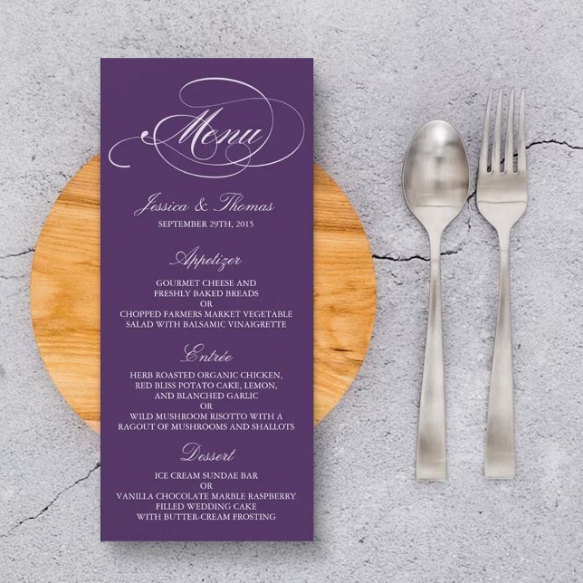 Elegant Purple And White Wedding Menu Templates (Creator Uploaded)