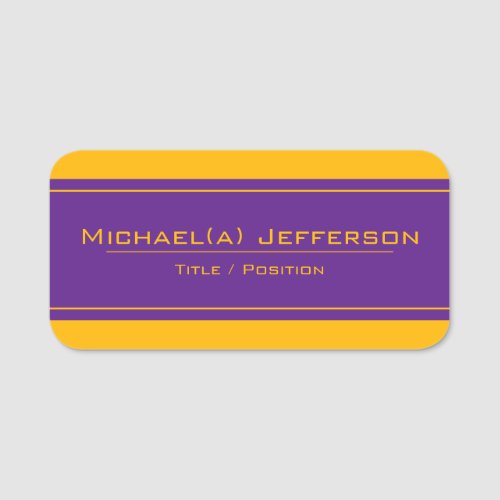 Elegant Purple And Yellow_Gold Unique And Modern Name Tag