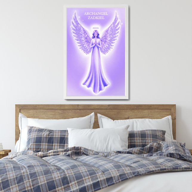 Elegant Purple Angel With Halo | White Framed Art (Bedroom)