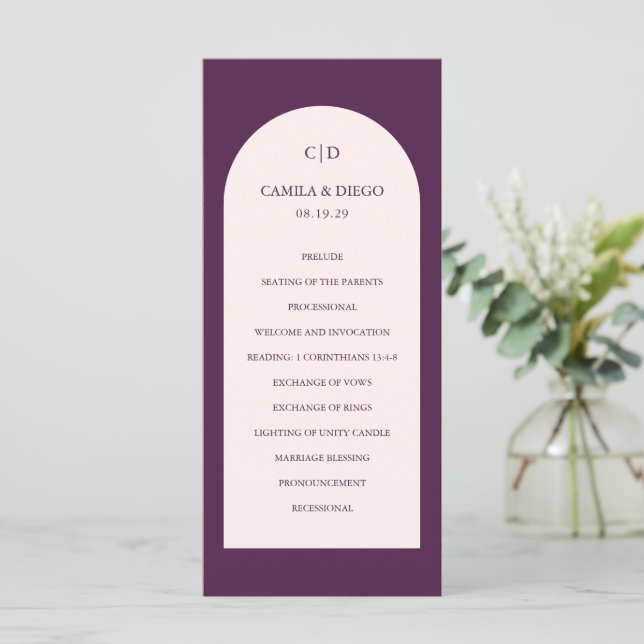 Elegant Purple Arch Modern Wedding Program (Standing Front)