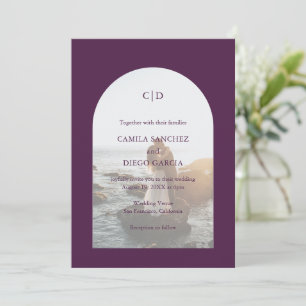 Elegant Purple Arch Photo Modern Wedding Invitation