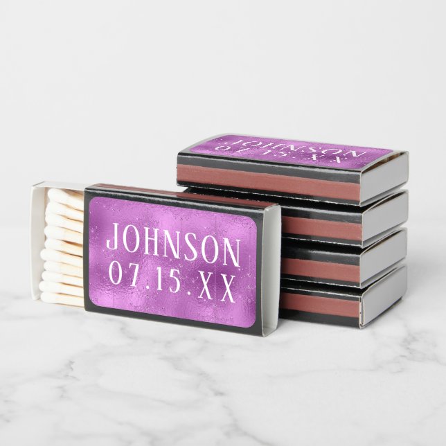 Elegant purple background Wedding Day Matchboxes (Stacked)