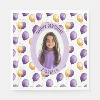 Elegant Purple Balloons Photo Napkins