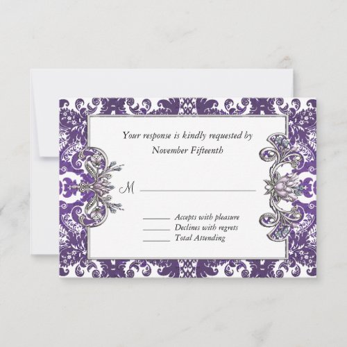 Elegant Purple Baroque Wedding RSVP Card
