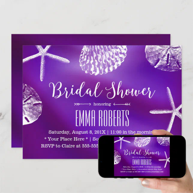 Elegant Purple Beach Wedding Bridal Shower Invitation Zazzle 3603