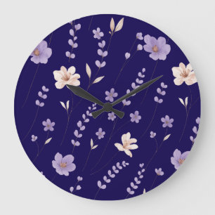 Elegant Purple & Beige Floral Pattern Large Clock